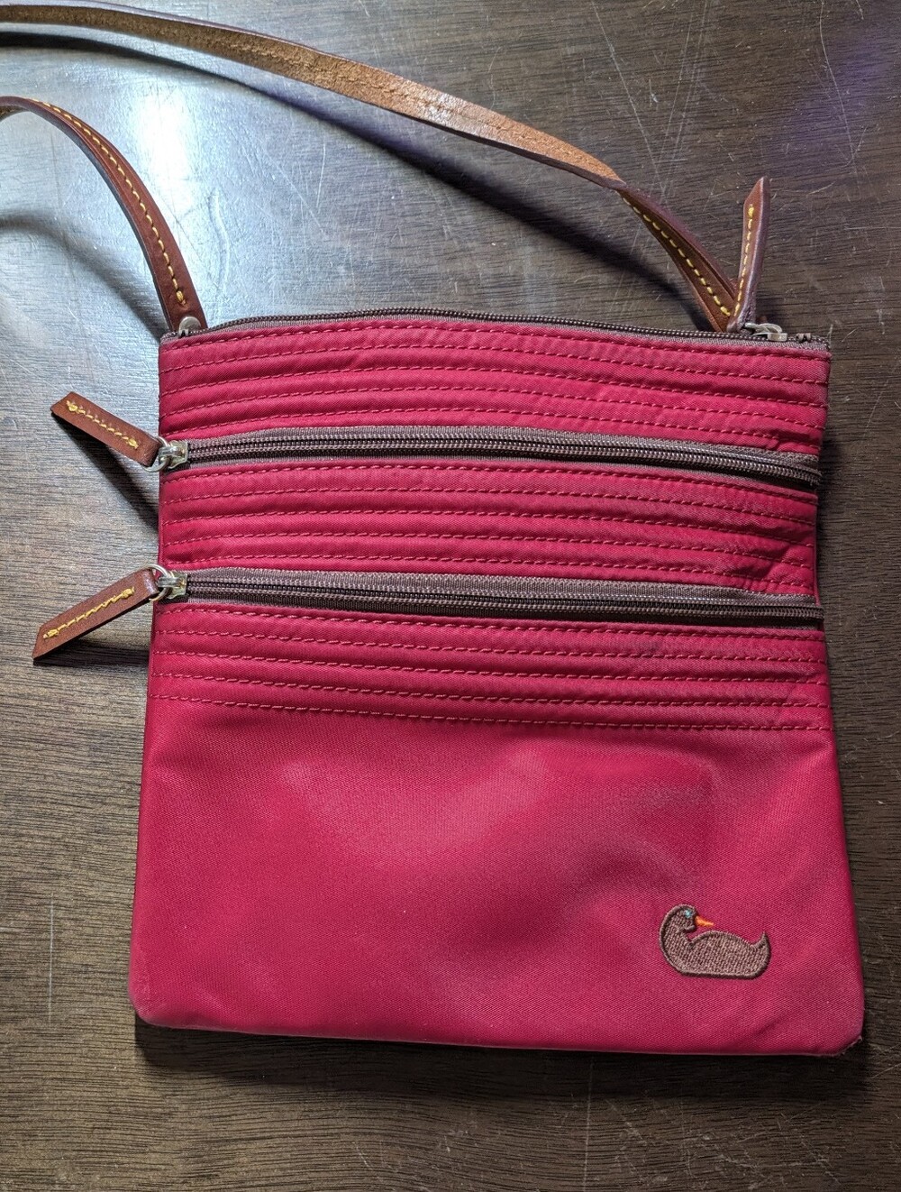 Dooney & Bourke Nylon North South Triple Zip Crossbody Bag Fuchsia Pink